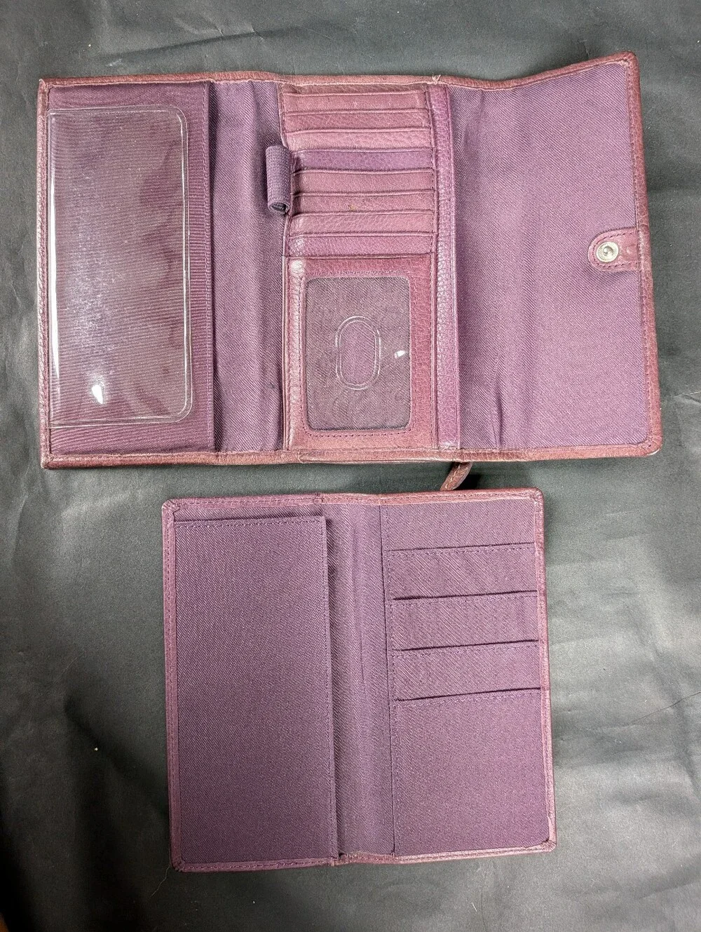 Fossil Wallet + Checkbook Genuine Leather: Eggplant